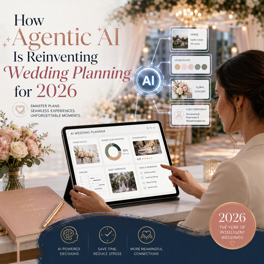 AI wedding planner coordinating vendors, deadlines, and details for a stress-free 2026 wedding
