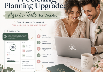 Couple using AI-powered wedding planning tools for a stress-free, personalized wedding upgrade
